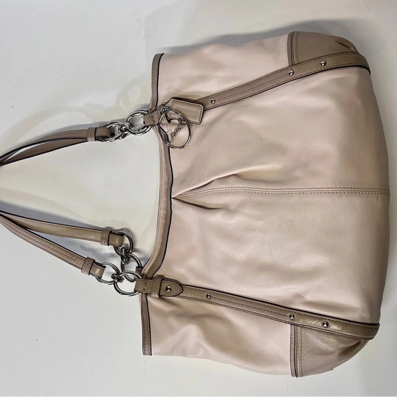 COACH Alexandra Cream and taupe leather hobo bag. - Picture 6 of 12